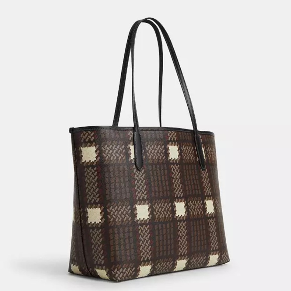 Coach plaid print tote bag used once maybe twice